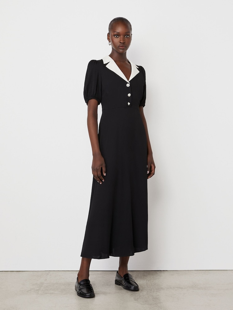 Finery Black Lois Crepe Midi Dress - Image 1 of 4