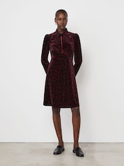 Finery Red Capri Velvet Long Sleeve Shirt Dress - Image 1 of 4