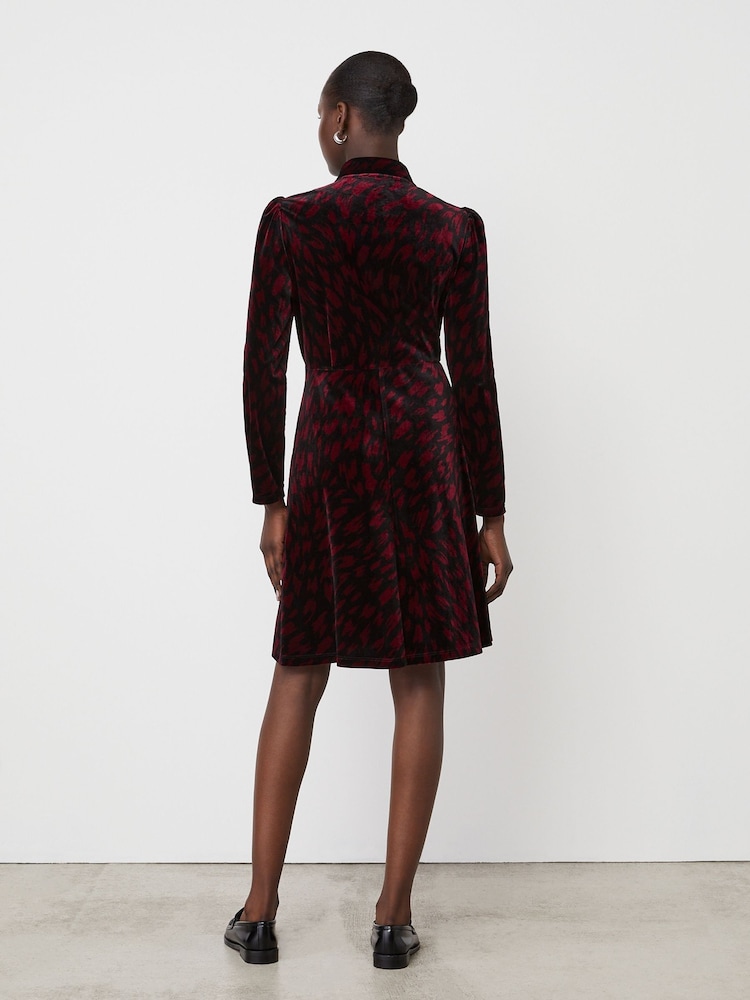 Finery Red Capri Velvet Long Sleeve Shirt Dress - Image 2 of 4