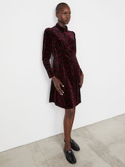 Finery Red Capri Velvet Long Sleeve Shirt Dress - Image 4 of 4