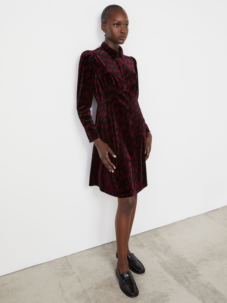 Finery Red Capri Velvet Long Sleeve Shirt Dress - Image 4 of 4