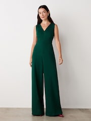 Finery Effie Bottle Green Ponte Jersey Jumpsuit - Imagen 1 de 6