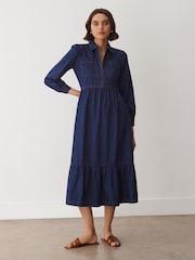 Finery Blue Roxy Mid Wash Denim Midi Dress - Image 1 of 4