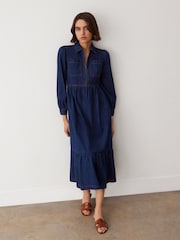 Finery Blue Roxy Mid Wash Denim Midi Dress - Image 2 of 4