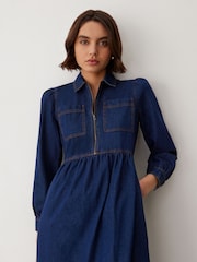 Finery Blue Roxy Mid Wash Denim Midi Dress - Image 3 of 4