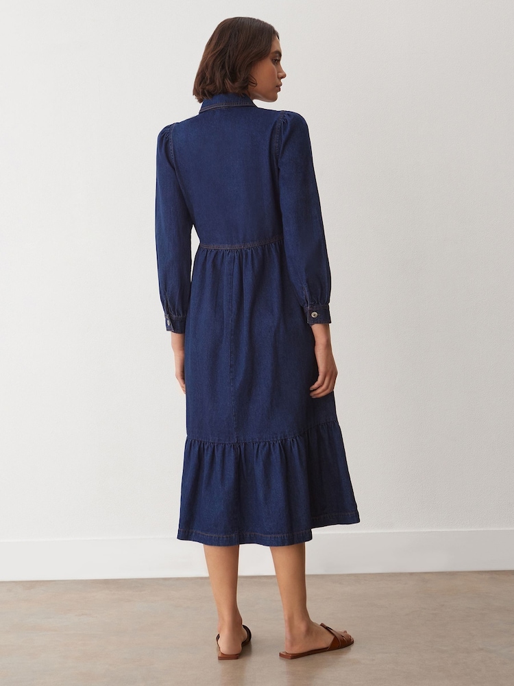Finery Blue Roxy Mid Wash Denim Midi Dress - Image 4 of 4