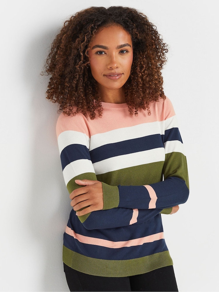 M&Co Navy Blue/Pink Stripe Crew Neck Jumper - Image 1 of 5