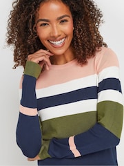 M&Co Navy Blue/Pink Stripe Crew Neck Jumper - Image 4 of 5