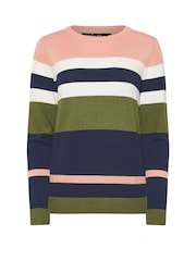 M&Co Navy Blue/Pink Stripe Crew Neck Jumper - Image 5 of 5