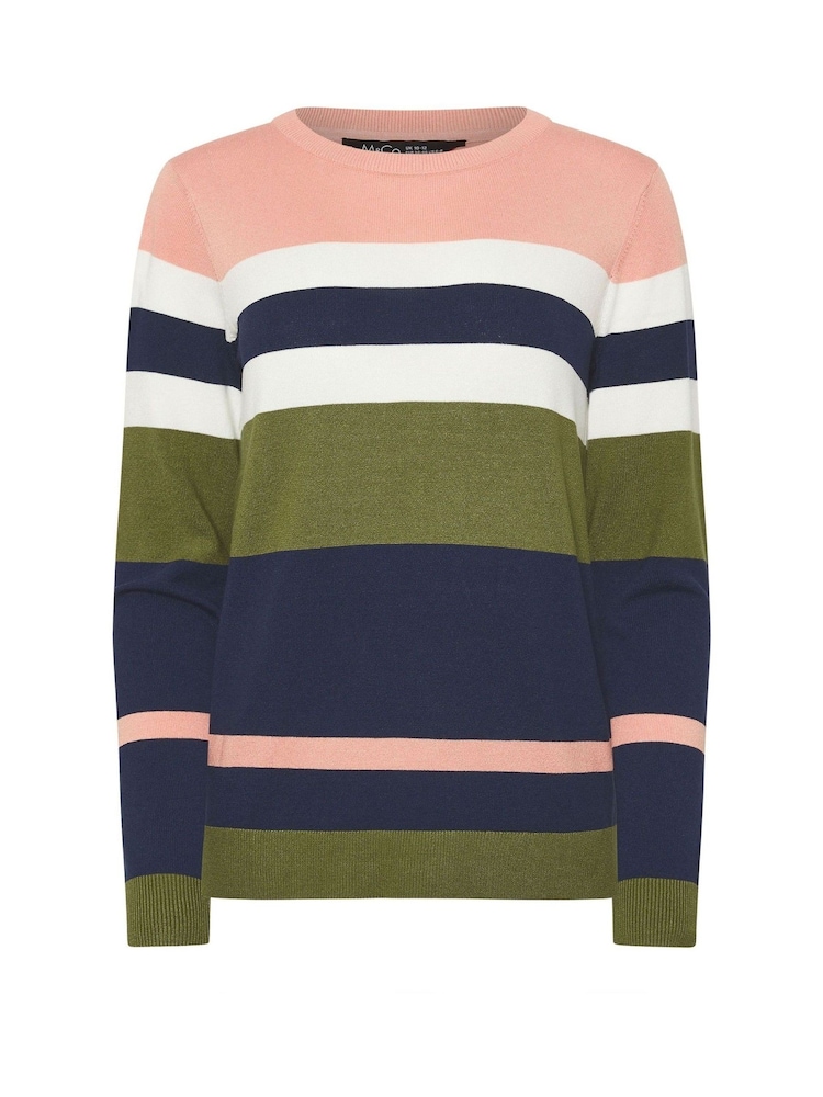 M&Co Navy Blue/Pink Stripe Crew Neck Jumper - Image 5 of 5