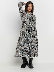 PixieGirl Petite Blue Tie Waist Midi Dress - Image 1 of 5