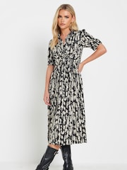 PixieGirl Petite Black Twist Collar Midi Dress - Image 1 of 5