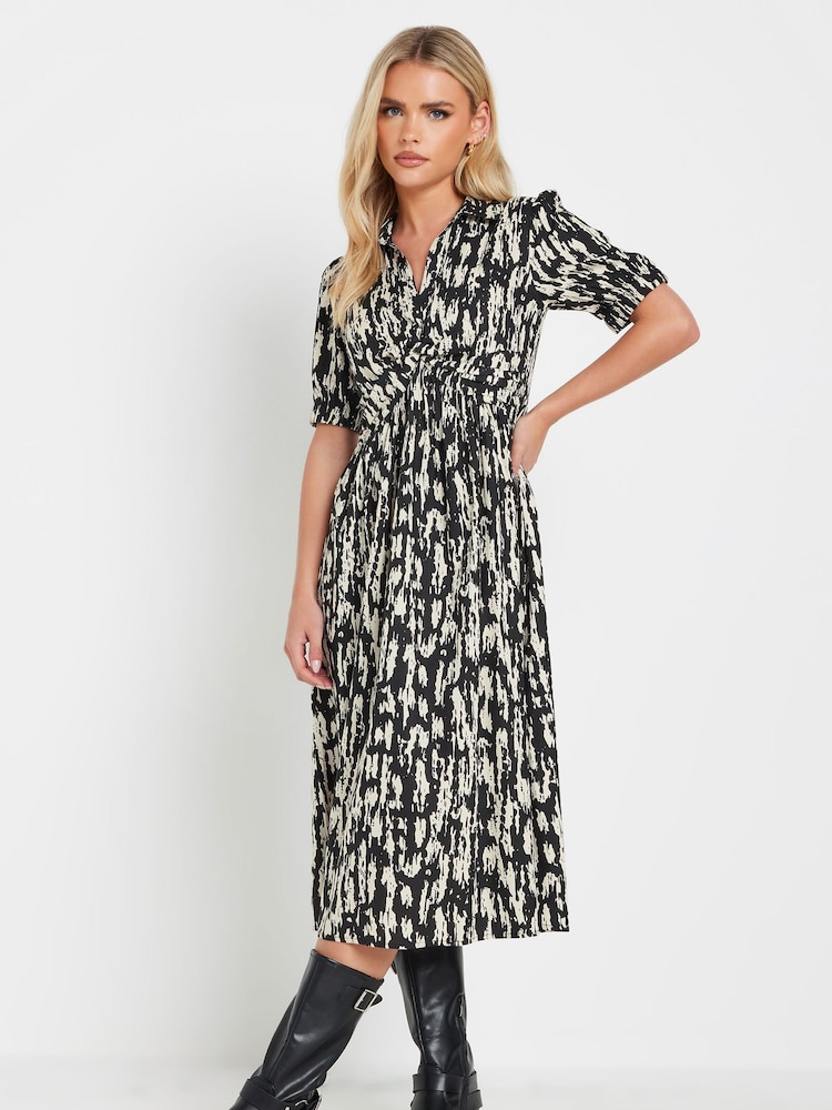 PixieGirl Petite Black Twist Collar Midi Dress - Image 1 of 5