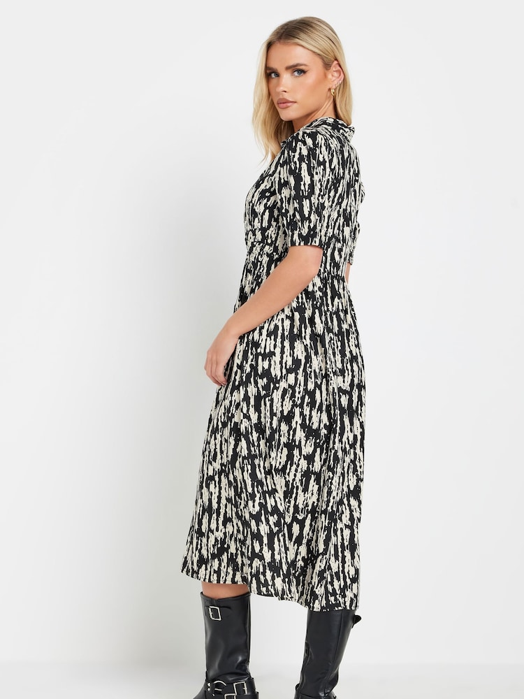 PixieGirl Petite Black Twist Collar Midi Dress - Image 2 of 5