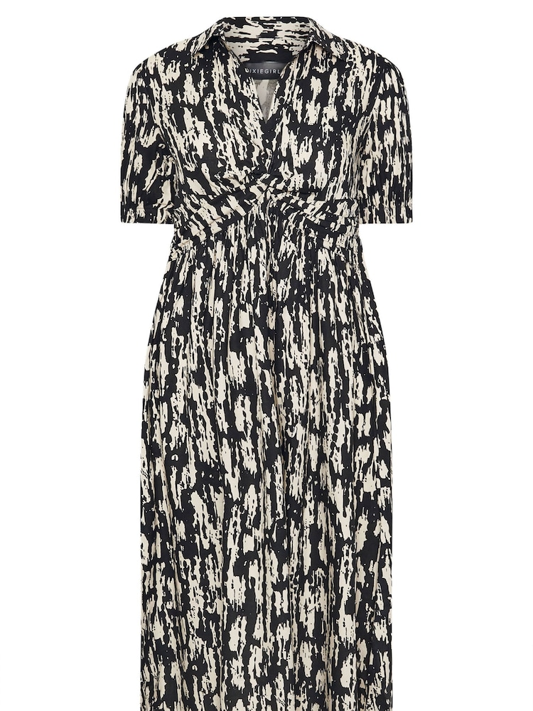 PixieGirl Petite Black Twist Collar Midi Dress - Image 5 of 5