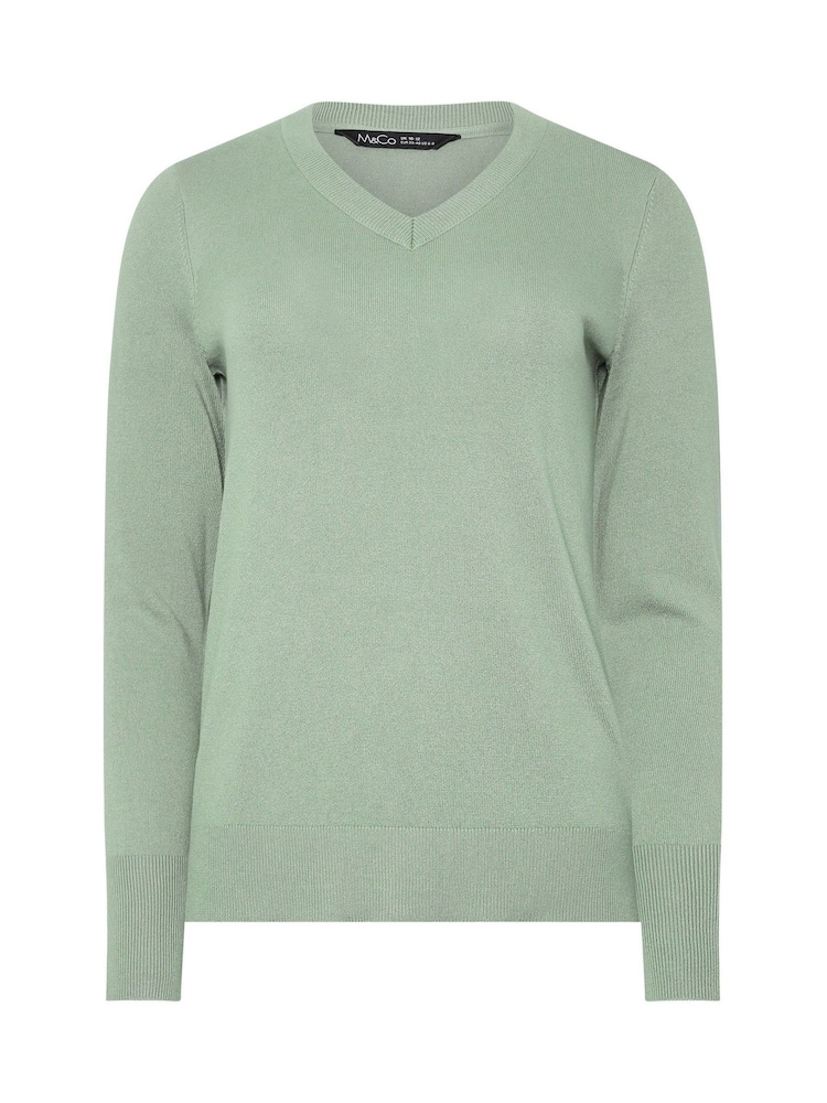M&Co Green V-Neck Jumper - Image 5 of 5