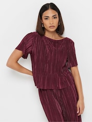PixieGirl Petite Red Short Sleeve Plisse Top - Image 1 of 5