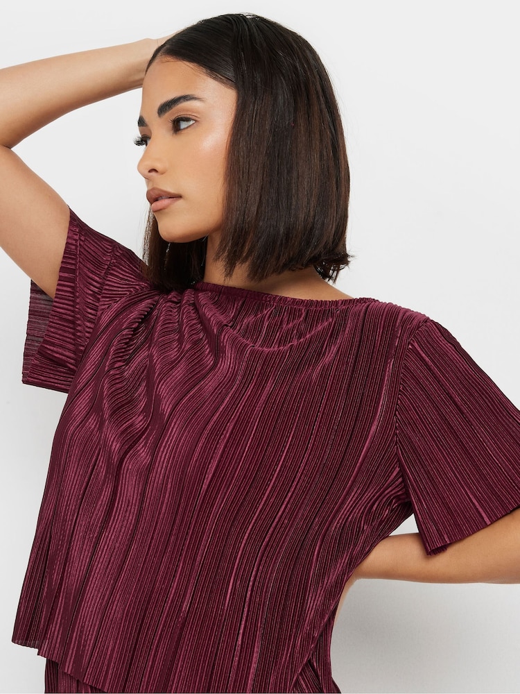 PixieGirl Petite Red Short Sleeve Plisse Top - Image 4 of 5