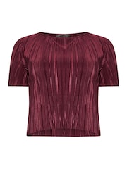 PixieGirl Petite Red Short Sleeve Plisse Top - Image 5 of 5