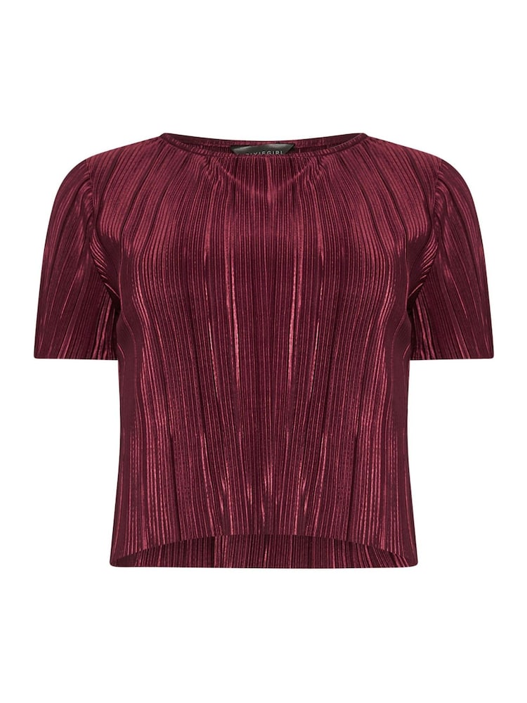 PixieGirl Petite Red Short Sleeve Plisse Top - Image 5 of 5