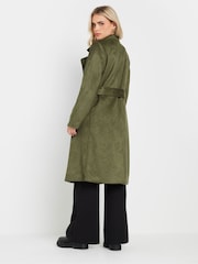PixieGirl Petite Khaki Green Faux Suede Midi Trench Coat - Image 2 of 5