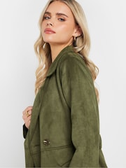 PixieGirl Petite Khaki Green Faux Suede Midi Trench Coat - Image 4 of 5