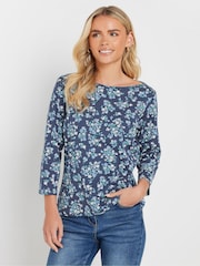M&Co Pink Petite Slash Neck 3/4 Sleeve 100% Cotton Top - Image 1 of 5
