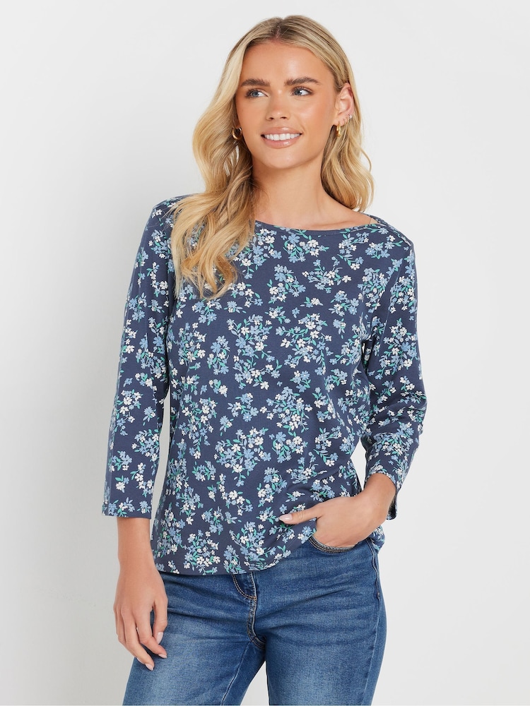 M&Co Pink Petite Slash Neck 3/4 Sleeve 100% Cotton Top - Image 1 of 5