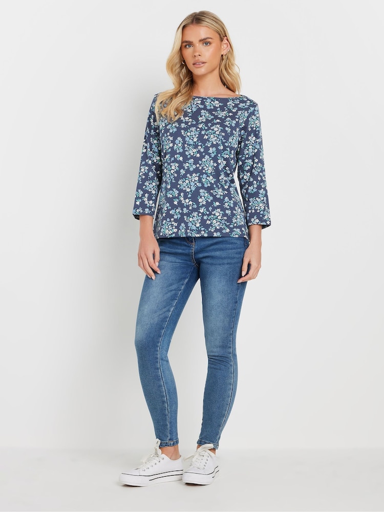 M&Co Pink Petite Slash Neck 3/4 Sleeve 100% Cotton Top - Image 2 of 5