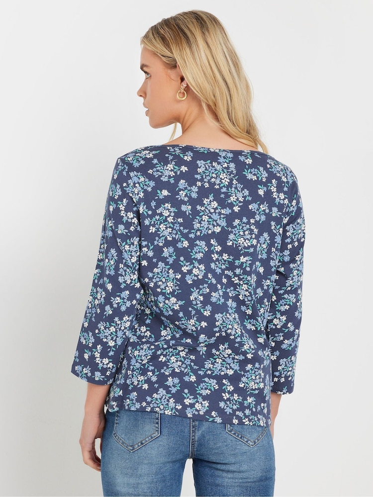 M&Co Pink Petite Slash Neck 3/4 Sleeve 100% Cotton Top - Image 3 of 5