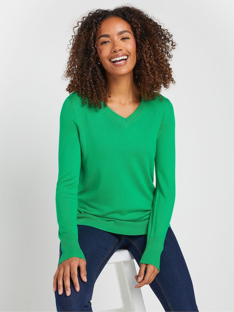 M&Co Green V-Neck Jumper - Image 1 of 5 M&Co Green V-Neck Jumper - Image 1 of 5
