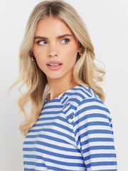 M&Co Blue Petite Stripe Button 100% Cotton Top - Image 2 of 5