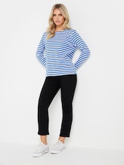 M&Co Blue Petite Stripe Button 100% Cotton Top - Image 3 of 5