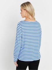 M&Co Blue Petite Stripe Button 100% Cotton Top - Image 4 of 5