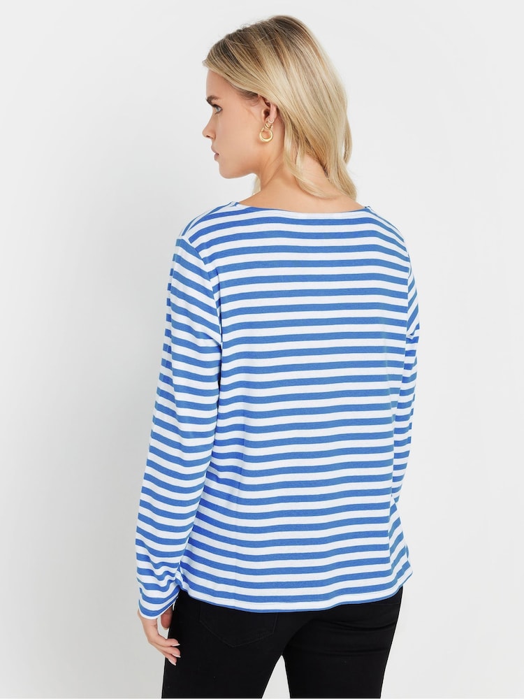M&Co Blue Petite Stripe Button 100% Cotton Top - Image 4 of 5