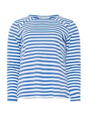 M&Co Blue Petite Stripe Button 100% Cotton Top - Image 5 of 5
