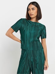 PixieGirl Petite Green Short Sleeve Plisse Top - Image 1 of 5