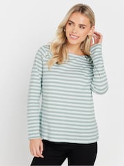 M&Co Green Petite Stripe Button 100% Cotton Top - Image 1 of 5