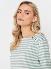 M&Co Green Petite Stripe Button 100% Cotton Top - Image 2 of 5