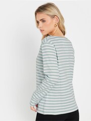 M&Co Green Petite Stripe Button 100% Cotton Top - Image 3 of 5