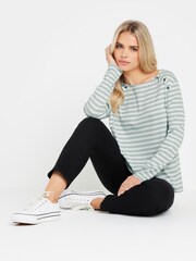 M&Co Green Petite Stripe Button 100% Cotton Top - Image 4 of 5