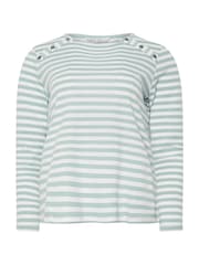 M&Co Green Petite Stripe Button 100% Cotton Top - Image 5 of 5