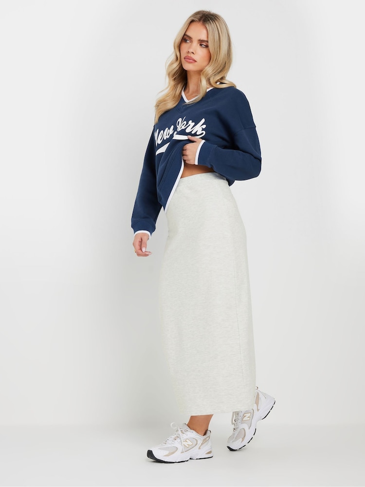 PixieGirl Petite Grey Sweat Maxi Skirt - Image 2 of 5