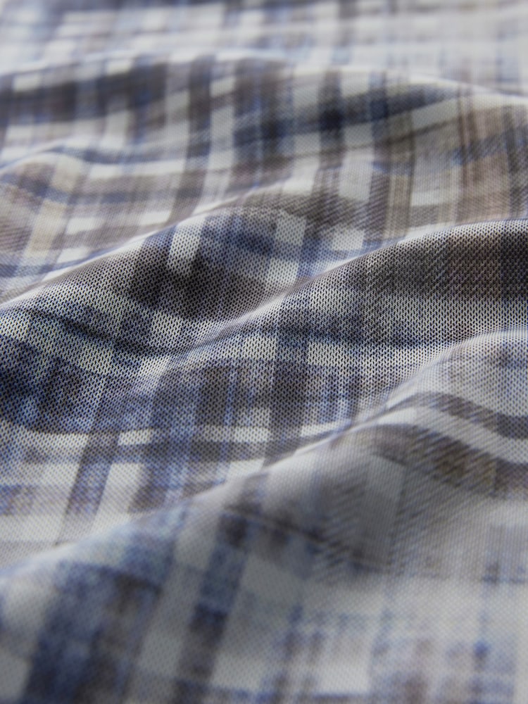 Light Blue Check Mesh Asymetric Short Sleeve Mini Dress - Image 7 of 8
