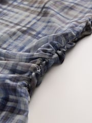 Light Blue Check Mesh Asymetric Short Sleeve Mini Dress - Image 8 of 8