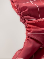 Red Check Mesh Asymetric Short Sleeve Mini Dress - Image 7 of 7