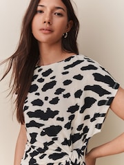 Black/White Cow Print - Textured Drape Tie Front Mini Dress - Imagem 4 de 4