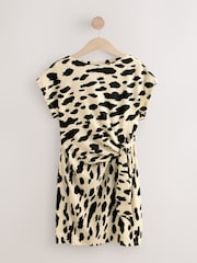 Black/White Cow Print Textured Drape Tie Front Mini Dress - Image 5 of 7