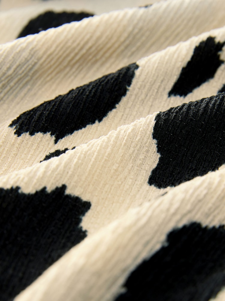Black/White Cow Print Textured Drape Tie Front Mini Dress - Image 6 of 7