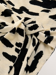 Black/White Cow Print Textured Drape Tie Front Mini Dress - Image 7 of 7